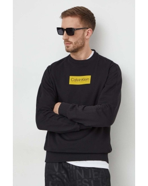 Calvin Klein bluza bawełniana męska kolor czarny z aplikacją