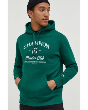 Champion bluza męska kolor zielony z kapturem z nadrukiem