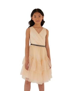 Guess sukienka dziecięca kolor beżowy mini rozkloszowana