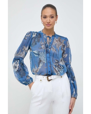 Guess koszula JOSETTE damska kolor niebieski relaxed z wiązanym dekoltem W3RH56 WDW52