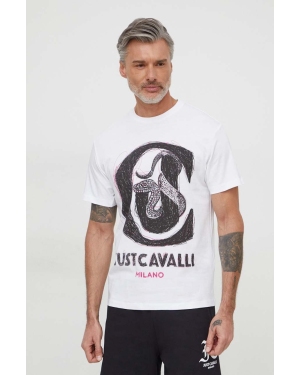 Just Cavalli t-shirt bawełniany męski kolor biały z nadrukiem 76OAHC14 CJ600