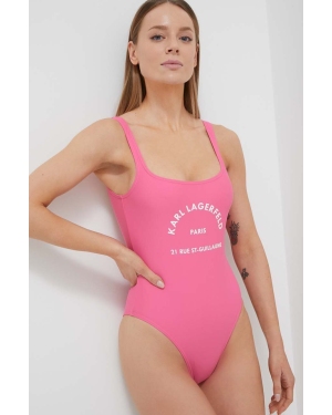 Karl Lagerfeld jednoczęściowy strój kąpielowy kolor różowy miękka miseczka