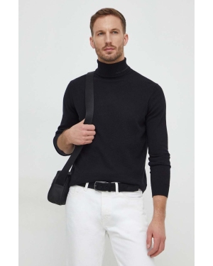 Karl Lagerfeld sweter wełniany męski kolor czarny lekki z golferm