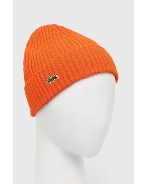 Lacoste czapka wełniana kolor pomarańczowy wełniana
