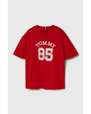Tommy Hilfiger t-shirt bawełniany dziecięcy kolor czerwony z nadrukiem