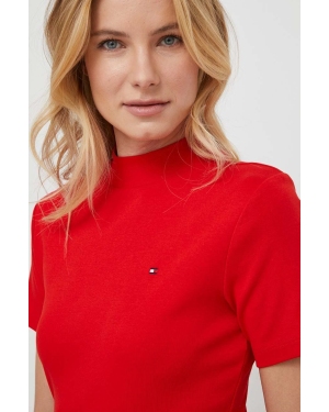 Tommy Hilfiger t-shirt bawełniany damski kolor czerwony z półgolfem