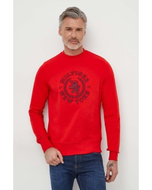 Tommy Hilfiger bluza bawełniana męska kolor czerwony z aplikacją MW0MW33651