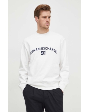 Armani Exchange bluza bawełniana męska kolor biały z aplikacją
