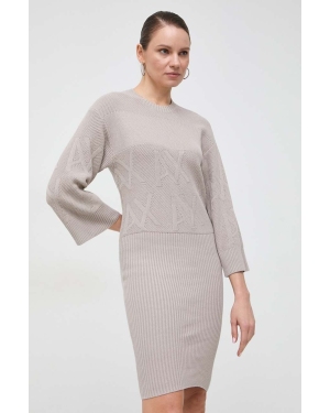Armani Exchange sukienka bawełniana kolor beżowy midi oversize 3DYA1A YMZ1Z