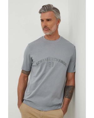 Armani Exchange t-shirt bawełniany męski kolor szary z aplikacją