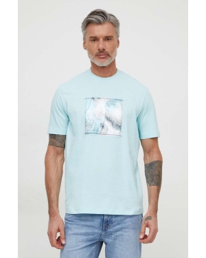 Armani Exchange t-shirt bawełniany męski kolor turkusowy z aplikacją 3DZTLB ZJ9JZ
