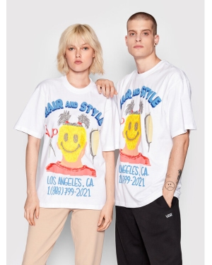 Market T-Shirt Unisex SMILEY Barbershop 399001077 Biały Relaxed Fit