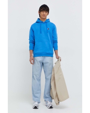 Tommy Jeans bluza bawełniana męska kolor niebieski z kapturem gładka DM0DM17988