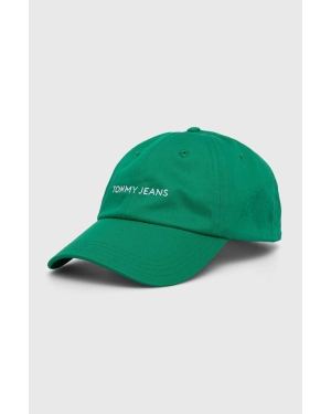 Tommy Jeans czapka z daszkiem bawełniana kolor zielony gładka AW0AW15845