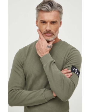 Calvin Klein Jeans bluza bawełniana męska kolor zielony z aplikacją