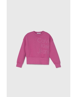 Calvin Klein Jeans bluza bawełniana dziecięca kolor różowy z nadrukiem