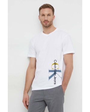 Calvin Klein Jeans t-shirt bawełniany męski kolor biały z aplikacją