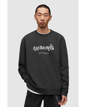 AllSaints bluza bawełniana Chiao męska kolor czarny z kapturem z nadrukiem