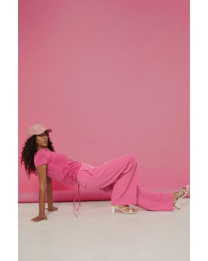 Medicine spodnie damskie kolor różowy szerokie high waist