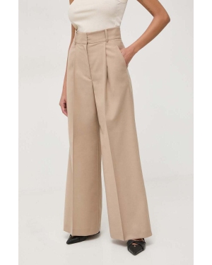 Ivy Oak spodnie z domieszką wełny kolor beżowy szerokie high waist IO115169
