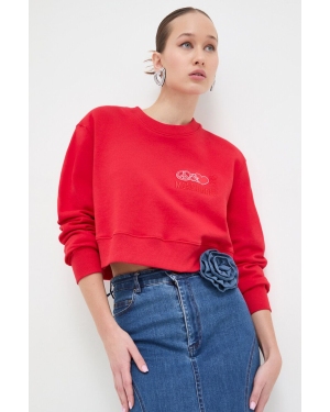Moschino Jeans bluza bawełniana damska kolor czerwony z aplikacją