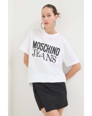 Moschino Jeans t-shirt bawełniany damski kolor biały