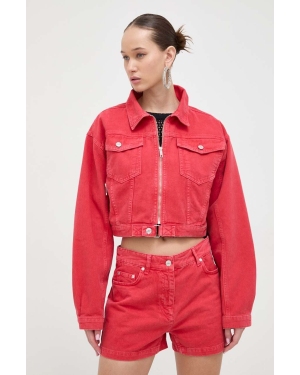 Moschino Jeans kurtka jeansowa damska kolor czerwony przejściowa oversize