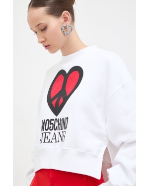 Moschino Jeans bluza bawełniana damska kolor biały z nadrukiem