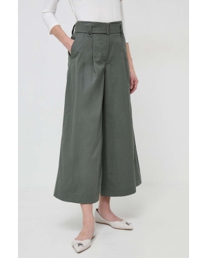 Weekend Max Mara spodnie bawełniane kolor zielony szerokie high waist