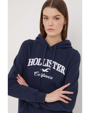 Hollister Co. bluza damska kolor granatowy z kapturem z aplikacją