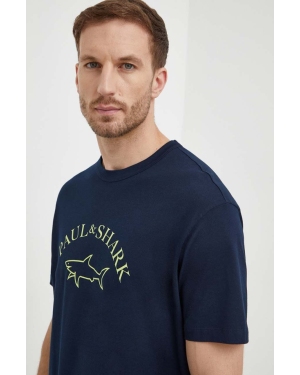 Paul&Shark t-shirt bawełniany męski kolor granatowy z nadrukiem 24411057