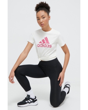 adidas t-shirt bawełniany damski kolor beżowy IR5887