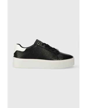 Calvin Klein sneakersy skórzane FLATFORM C LACE UP - MONO MIX kolor czarny HW0HW01870