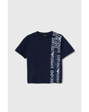 Emporio Armani t-shirt bawełniany dziecięcy kolor niebieski z nadrukiem