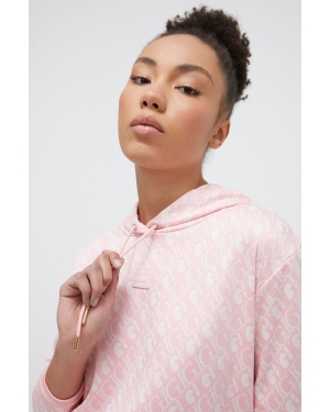 Guess bluza damska kolor różowy z kapturem wzorzysta