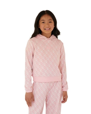 Guess bluza dziecięca kolor różowy z kapturem wzorzysta