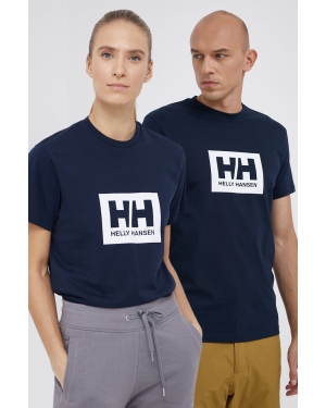 Helly Hansen T-shirt bawełniany kolor granatowy z nadrukiem 53285-096