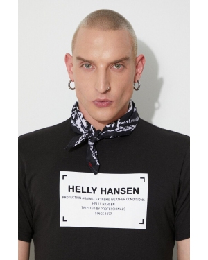 Helly Hansen t-shirt bawełniany kolor czarny z nadrukiem