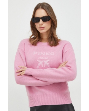 Pinko sweter wełniany damski kolor różowy lekki 100414.Y7Z4