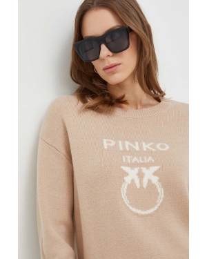 Pinko sweter wełniany damski kolor beżowy lekki