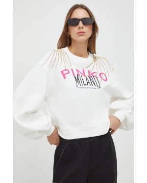 Pinko bluza bawełniana damska kolor beżowy z aplikacją 102827.A1LU