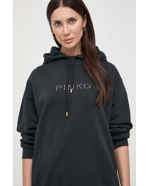 Pinko bluza bawełniana damska kolor czarny z kapturem z aplikacją 101685.A1N7