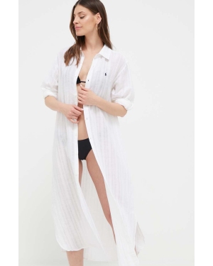 Polo Ralph Lauren sukienka z domieszką lnu kolor biały 21364379