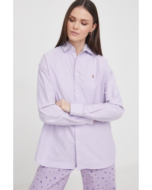 Polo Ralph Lauren koszula bawełniana damska kolor fioletowy relaxed z kołnierzykiem klasycznym
