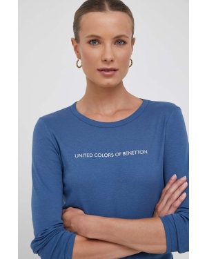 United Colors of Benetton longsleeve bawełniany kolor niebieski