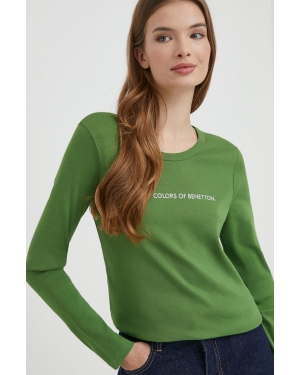 United Colors of Benetton longsleeve bawełniany kolor zielony