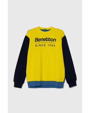 United Colors of Benetton bluza bawełniana dziecięca kolor żółty wzorzysta
