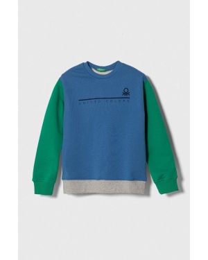 United Colors of Benetton bluza bawełniana dziecięca kolor niebieski wzorzysta