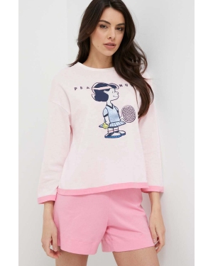 United Colors of Benetton t-shirt piżamowy bawełniany x Peanuts kolor różowy bawełniana