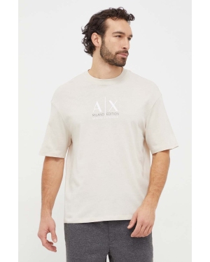 Armani Exchange t-shirt bawełniany męski kolor beżowy z nadrukiem 3DZTAB ZJ3VZ